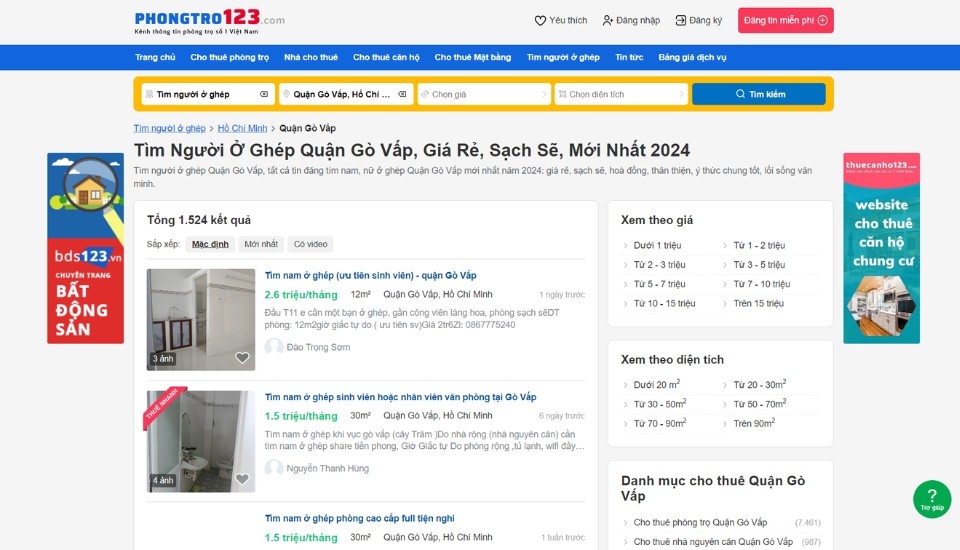 Tìm người ở ghép Gò Vấp giá rẻ tại Phongtro123.com