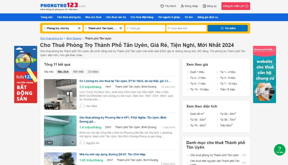 Thuê phòng trọ Tân Uyên giá rẻ tại Phongtro123.com