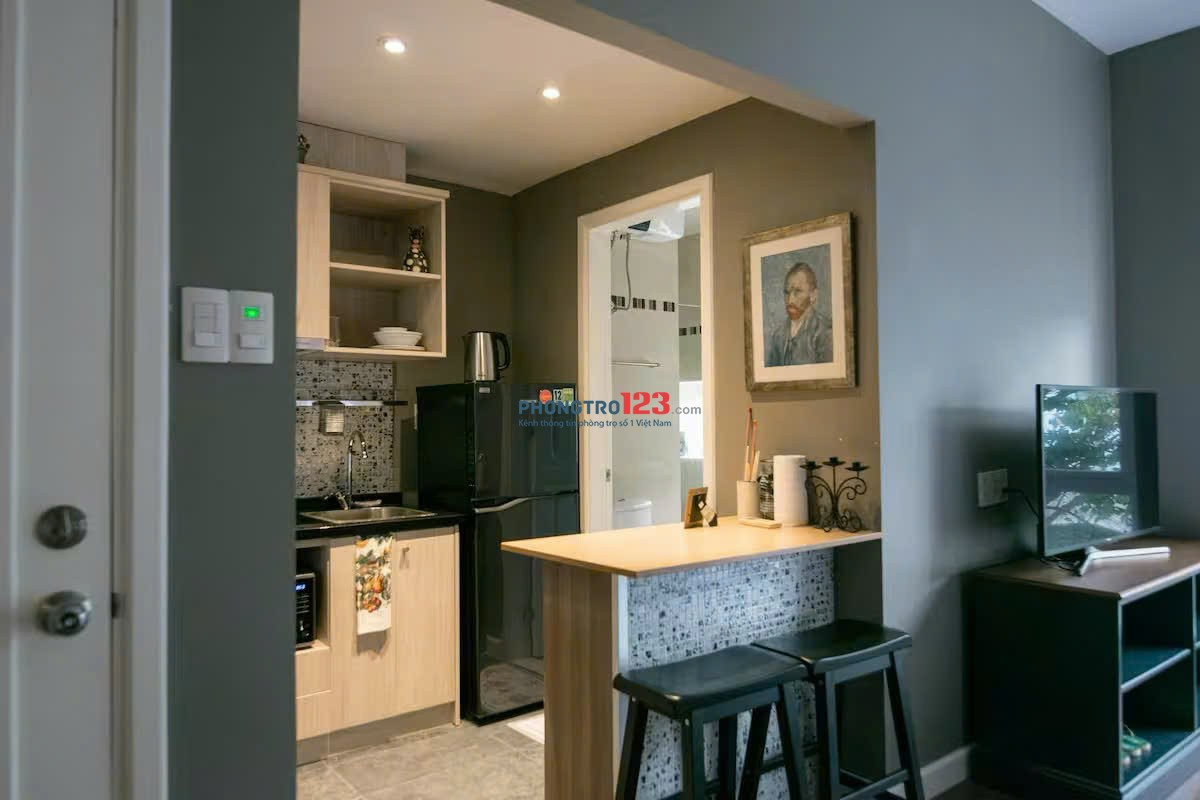 Cho thuê căn hộ quận 1. 40m2, View cây xanh, Đảo Bếp, Full Nội Thất, Gần Bùi Viện, Phố Đi Bộ