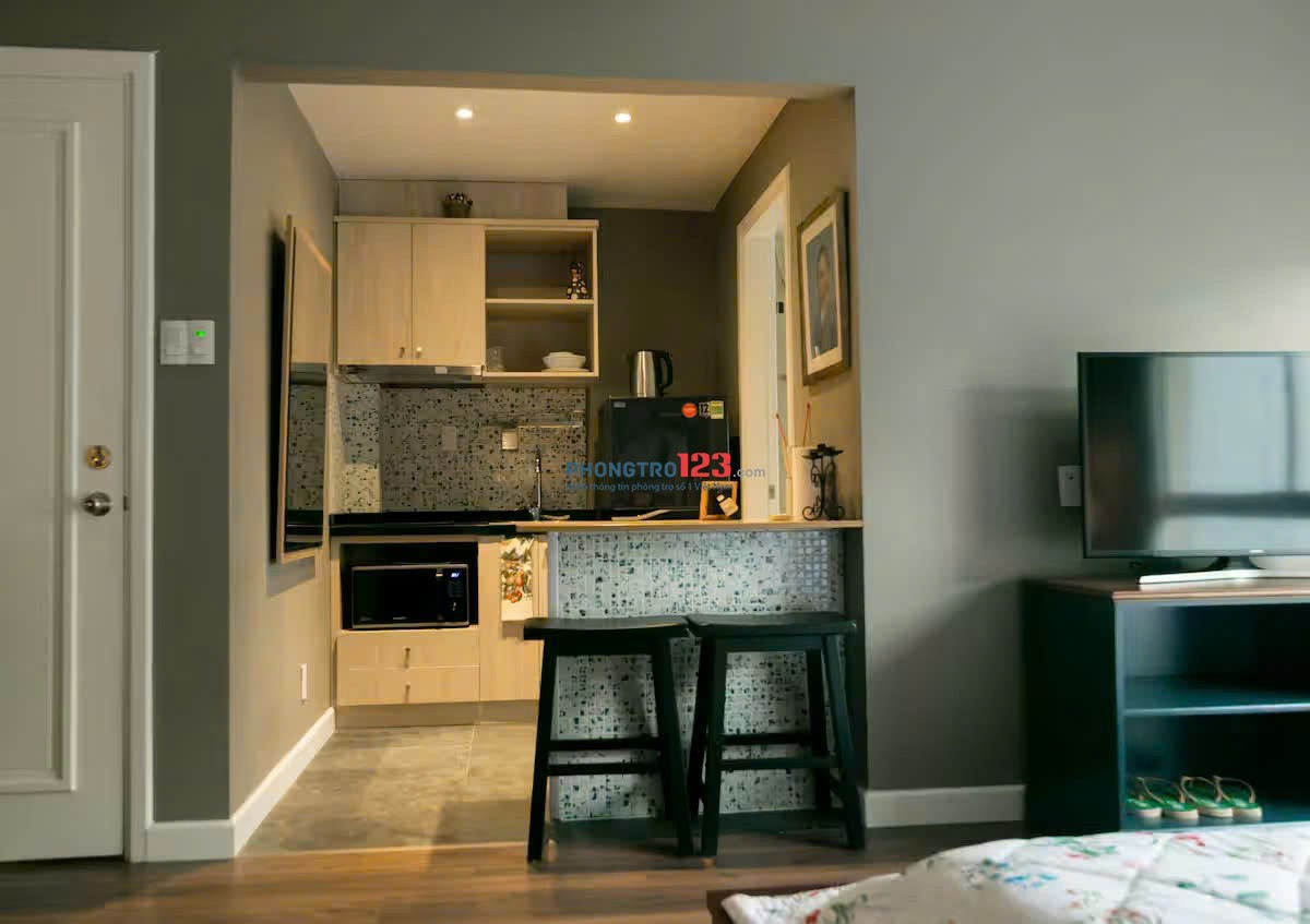 Cho thuê căn hộ quận 1. 40m2, View cây xanh, Đảo Bếp, Full Nội Thất, Gần Bùi Viện, Phố Đi Bộ