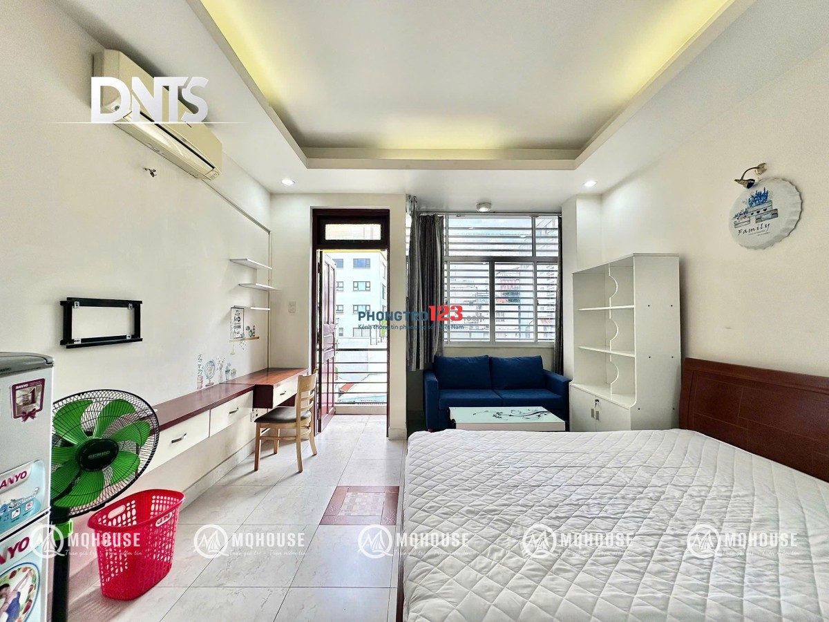 Cho thuê phòng quận 3_1PN 45m2_Thang máy_Ban công+cửa sổ_Gần Hồ Con Rùa_Chợ Tân Định_CV Lê Văn Tám
