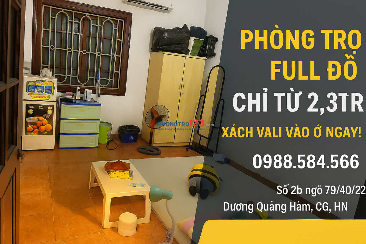 2,3tr – Phòng full đồ Dương Quảng Hàm, quận Cầu Giấy