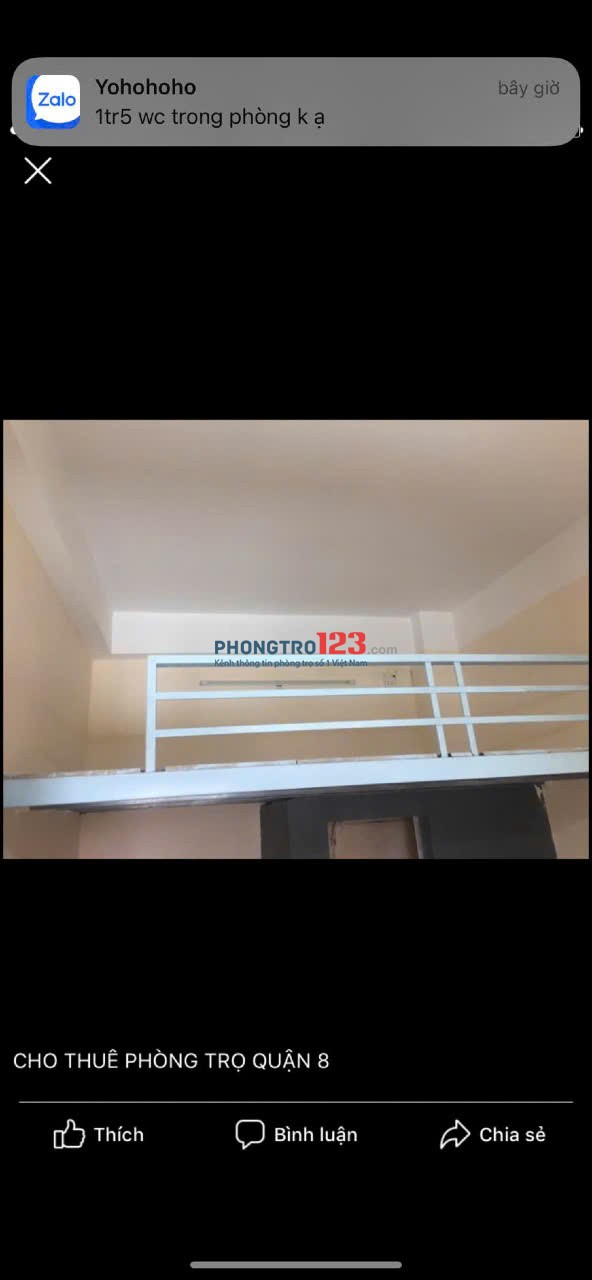Cho thuê phòng trọ giá 1,5 triệu Q8 ngã tư An Dương Vương và Võ Văn Kiệt 0835955955 Chị Hiền