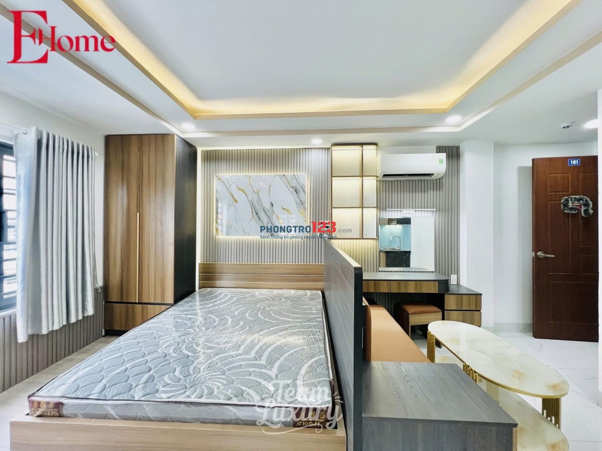 Cho thuê Căn hộ mới xây 100%, Ban công, cửa sổ_Full nội thất gần Chợ Bà Chiểu, Văn Lang cs2, cs3