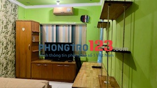 Cho thuê Phòng trọ Quận 1 :DT 20m2 (3m*6m), Toilet riêng. Phòng thoáng mát yên tỉnh. Nội thất đầy đủ