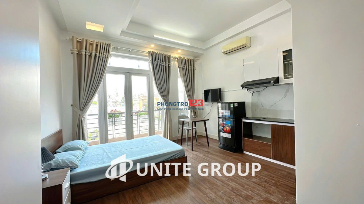 Căn hộ Quận 1, Full Nội Thất, Studio tách bếp, ban công, cửa sổ, Gần ISB, Chợ Tân Định