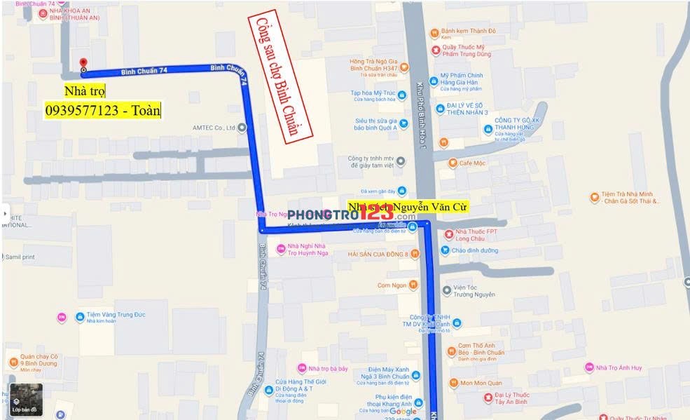 Phòng trọ 25m2 ngay cổng sau chợ Bình Chuẩn - Lối đi riêng, giờ giấc tự do
