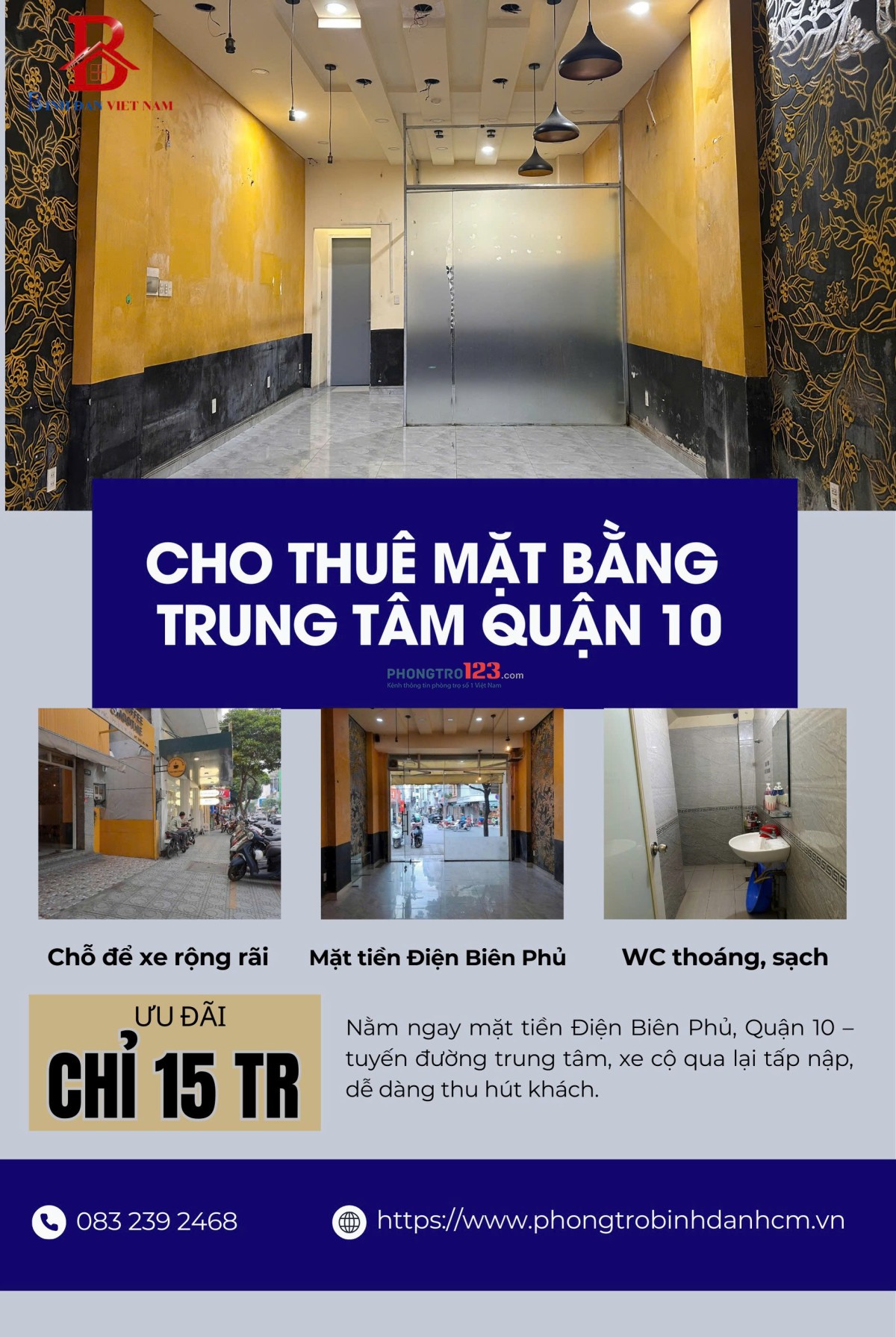 MẶT BẰNG KINH DOANH TRUNG TÂM QUẬN 10 CHỈ 15TR