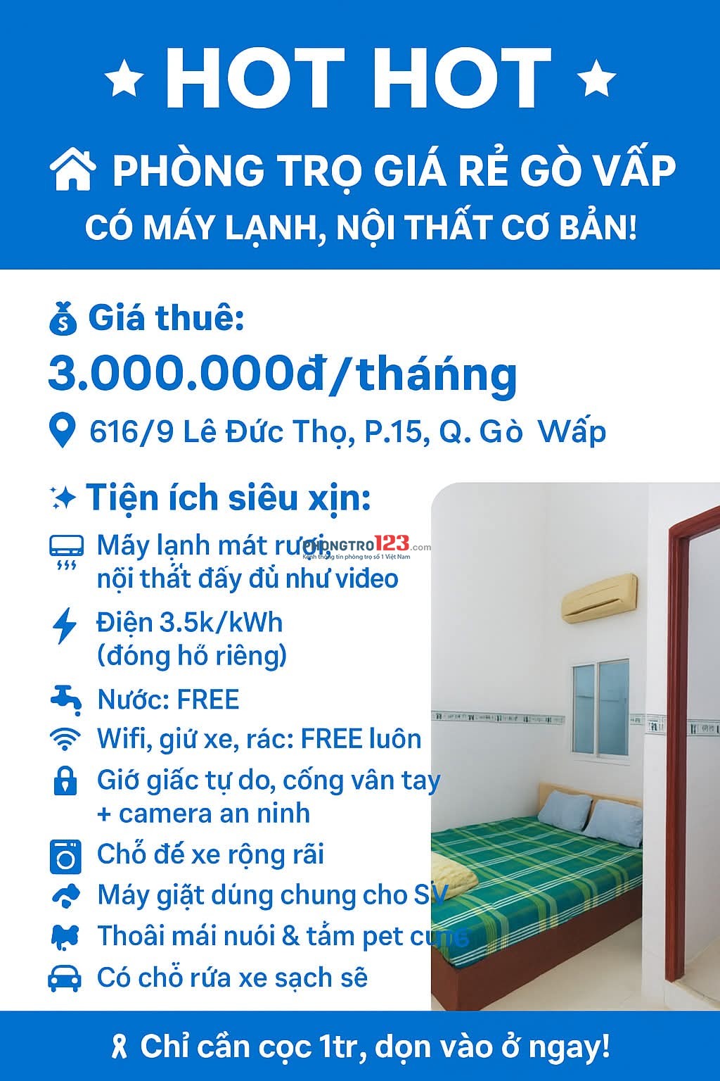 Phòng trọ giá siêu yêu ️ – Cho sinh viên khu vực Gò Vấp, Lê Đức ThọPhòng 3tr có nội thất