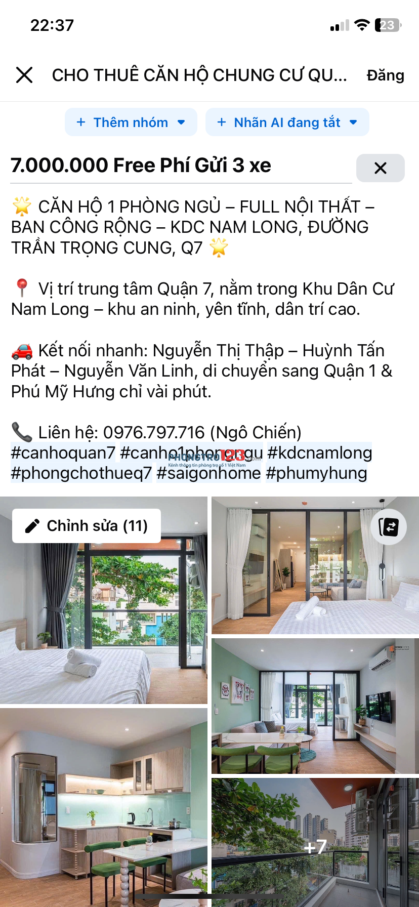 Căn Hộ 1 Phòng - Full nthat -BANCO L- Nguyễn Thị Thập P. Bình Thuận -Quận 7