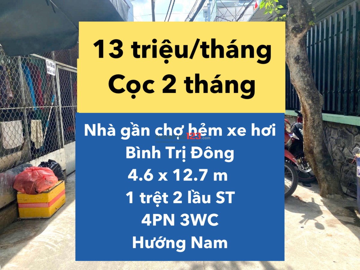 Nhà gần chợ Bình Trị Đông , ngang 4.6m có 4 phòng ngủ !