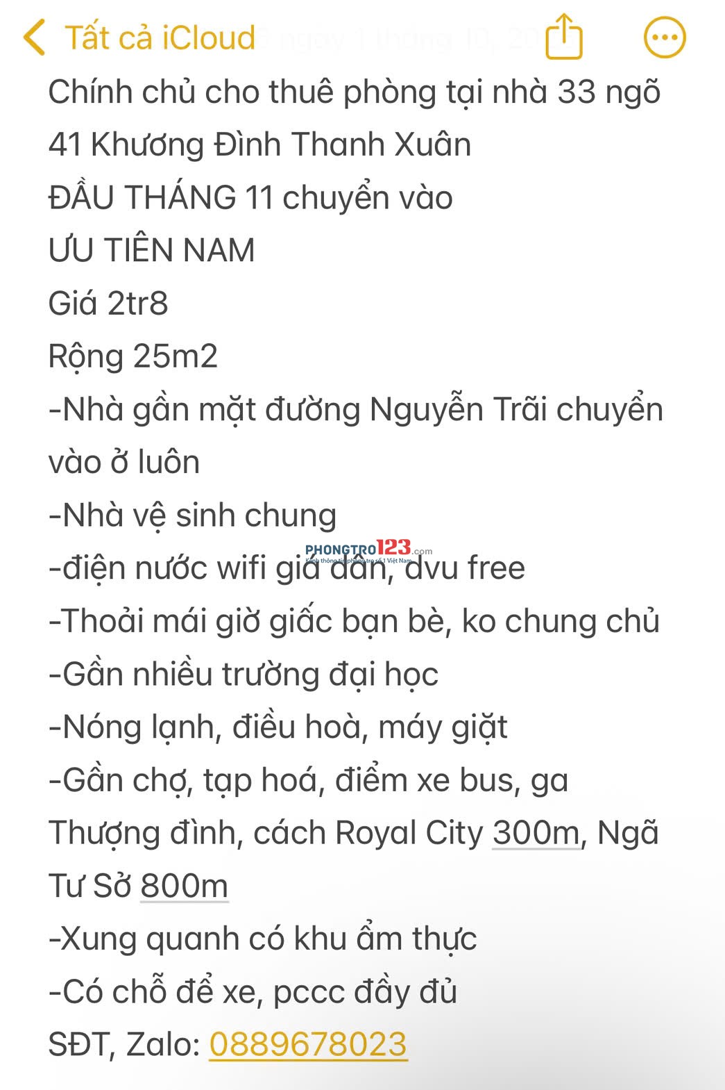 Chính chủ cho thuê phòng tại nhà 33 ngõ 41 Khương Đình Thanh Xuân