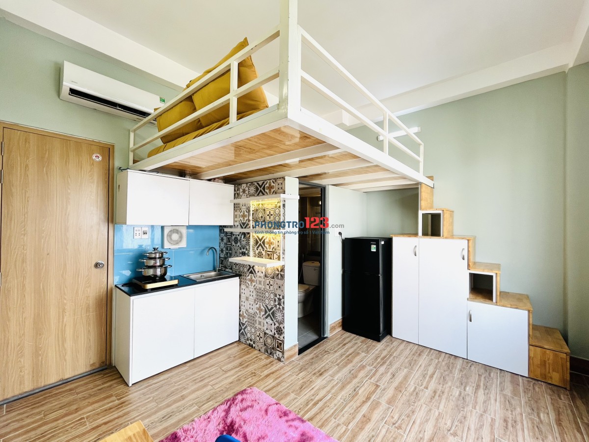 PHÒNG GÁC LỮNG 25m2 FULL NỘI THẤT NGUYỄN KHUYẾN GẦN HỌC VIỆN CÁN BỘ