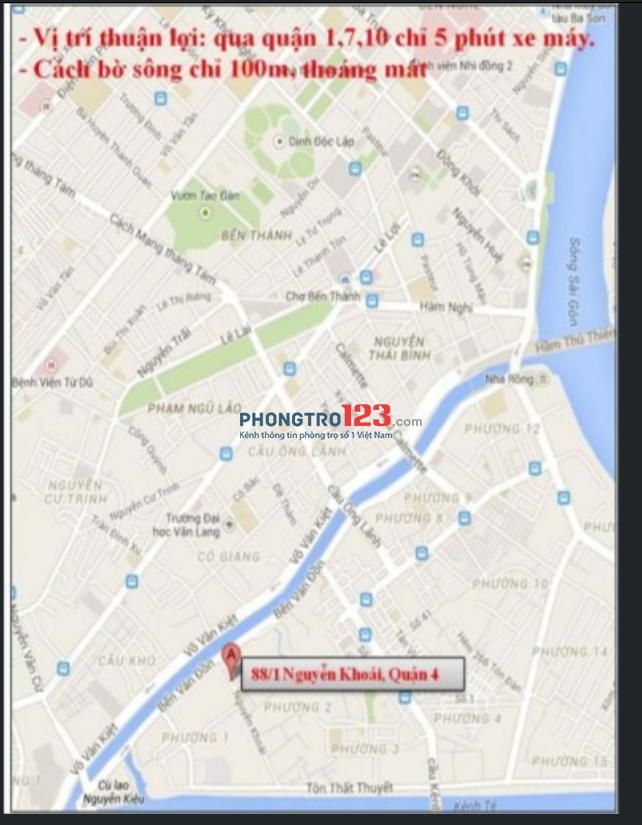 Cho 2 NỮ thuê PT 88, Nguyễn Khoái, Q4, 25m2, máy lạnh, WC riêng, 3.0 triệu/th.