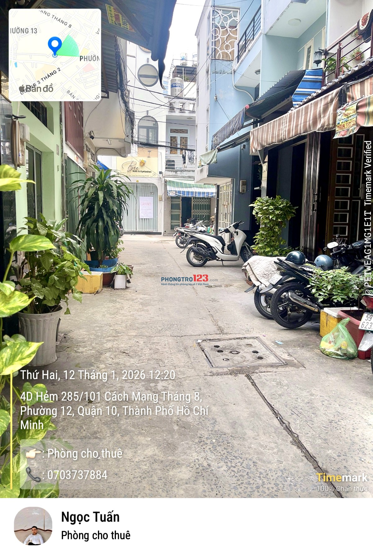 Cho thuê phòng trọ quận 10, có máy lạnh, wc riêng, cửa sổ