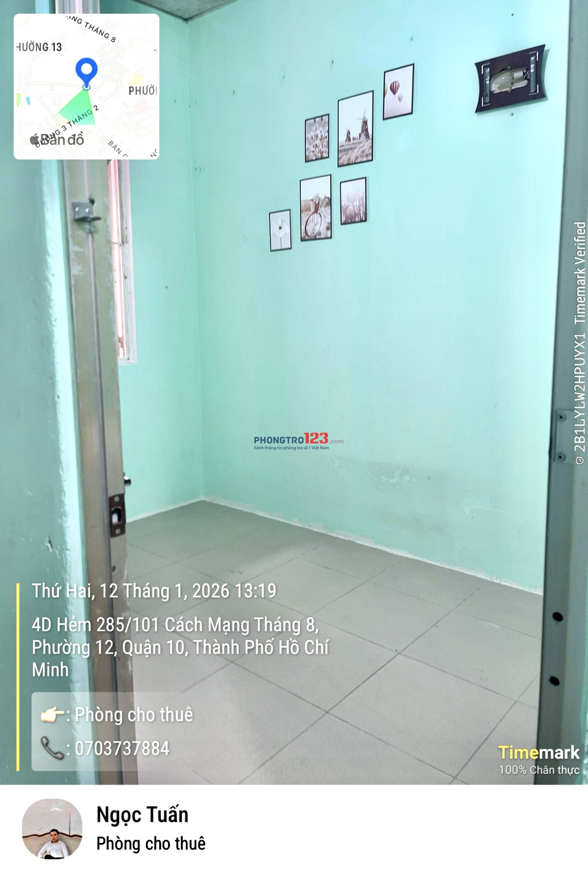 Cho thuê phòng quận10, cửa sổ, wc riêng, kệ bếp