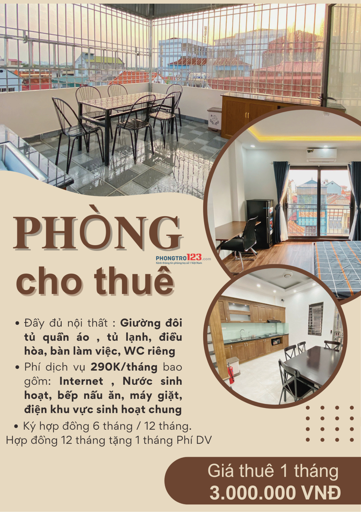 Căn hộ cho thuê (1Ngủ, 1 Vệ Sinh Khép Kín )