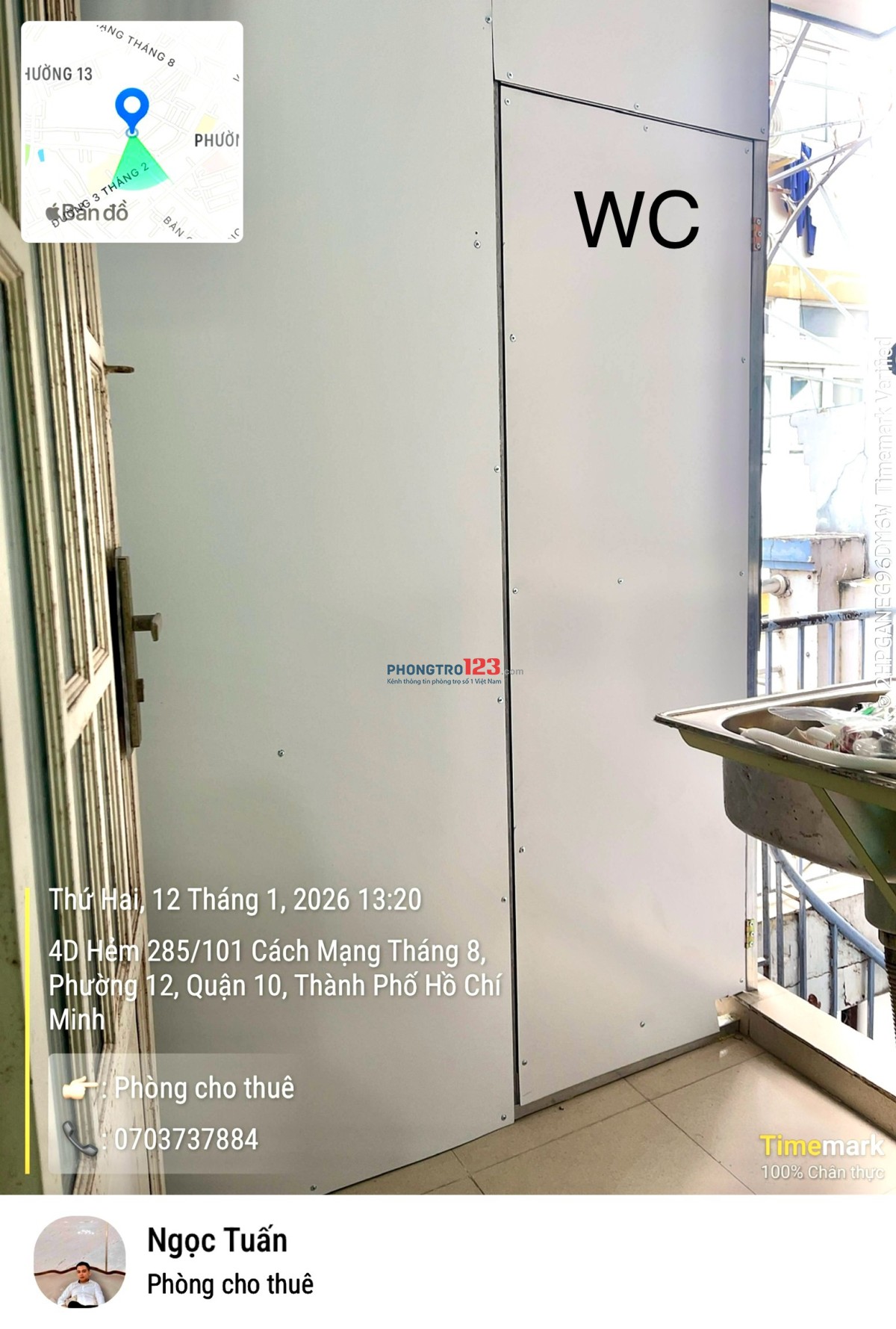 Cho thuê phòng quận10, cửa sổ, wc riêng, kệ bếp