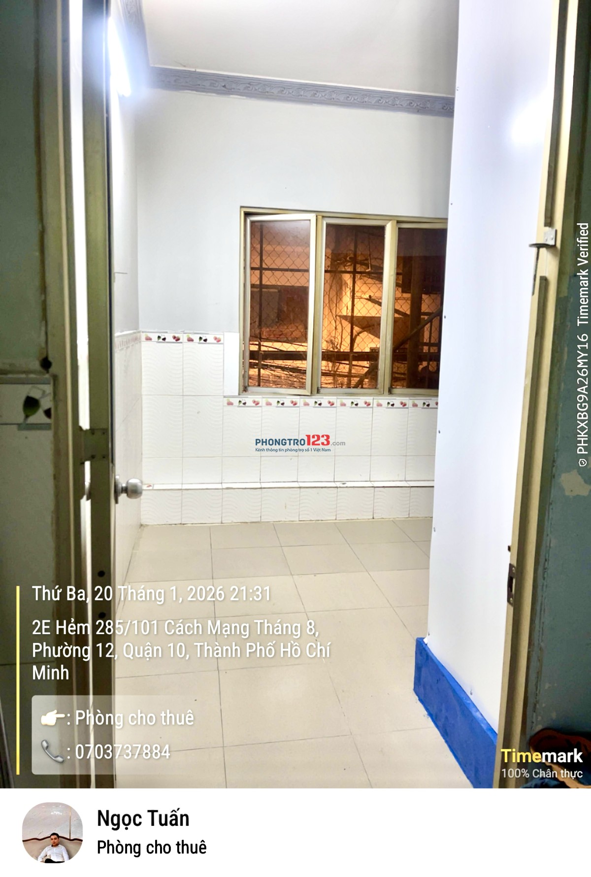 Cho thuê phòng trọ quận 10, wc riêng, cửa sổ lớn,bếp