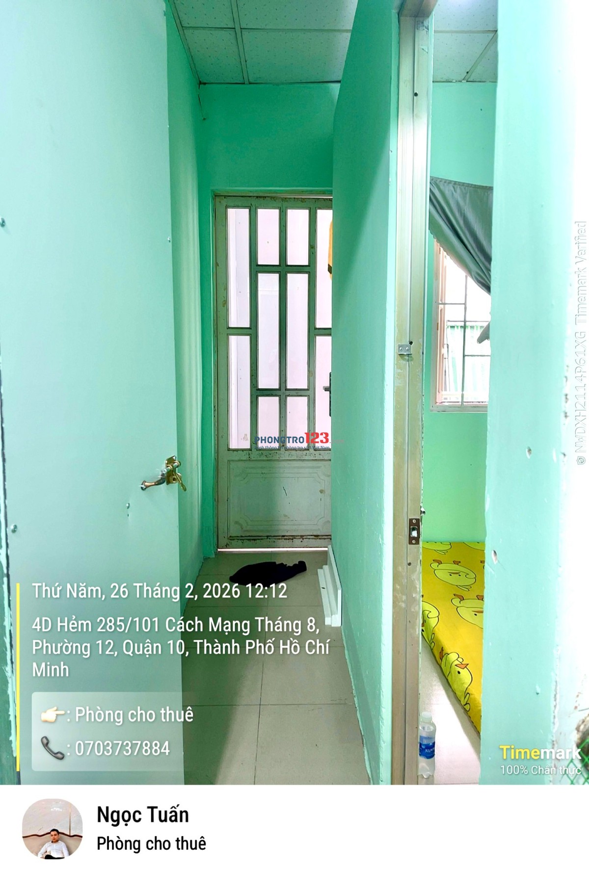 Cho thuê phòng quận10, cửa sổ, wc riêng, kệ bếp
