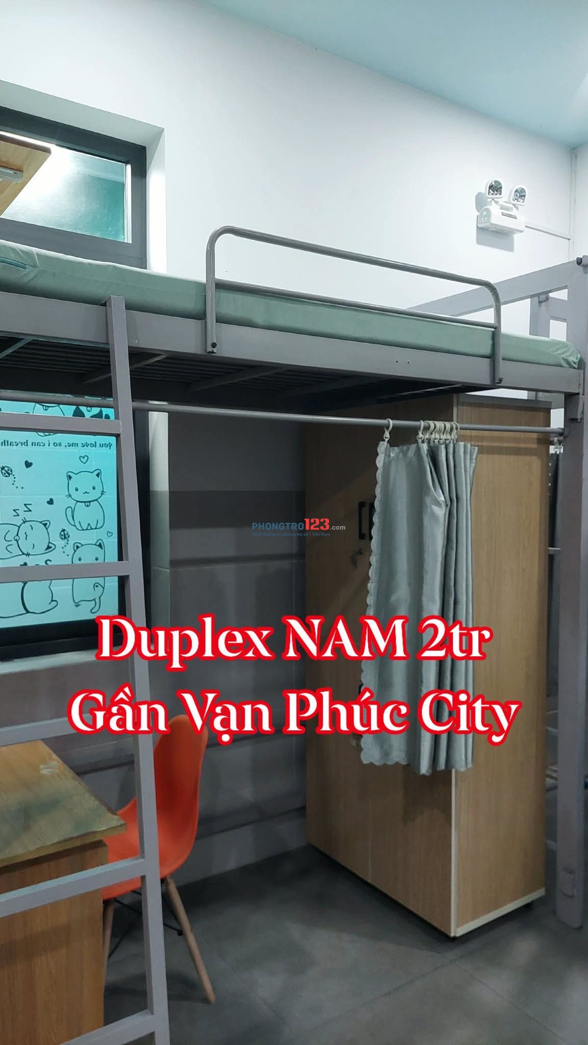 Cho thuê DUPLEX, 2tr, GIƯỜNG KTX 1.7tr gần Vạn Phúc City, full nội thất