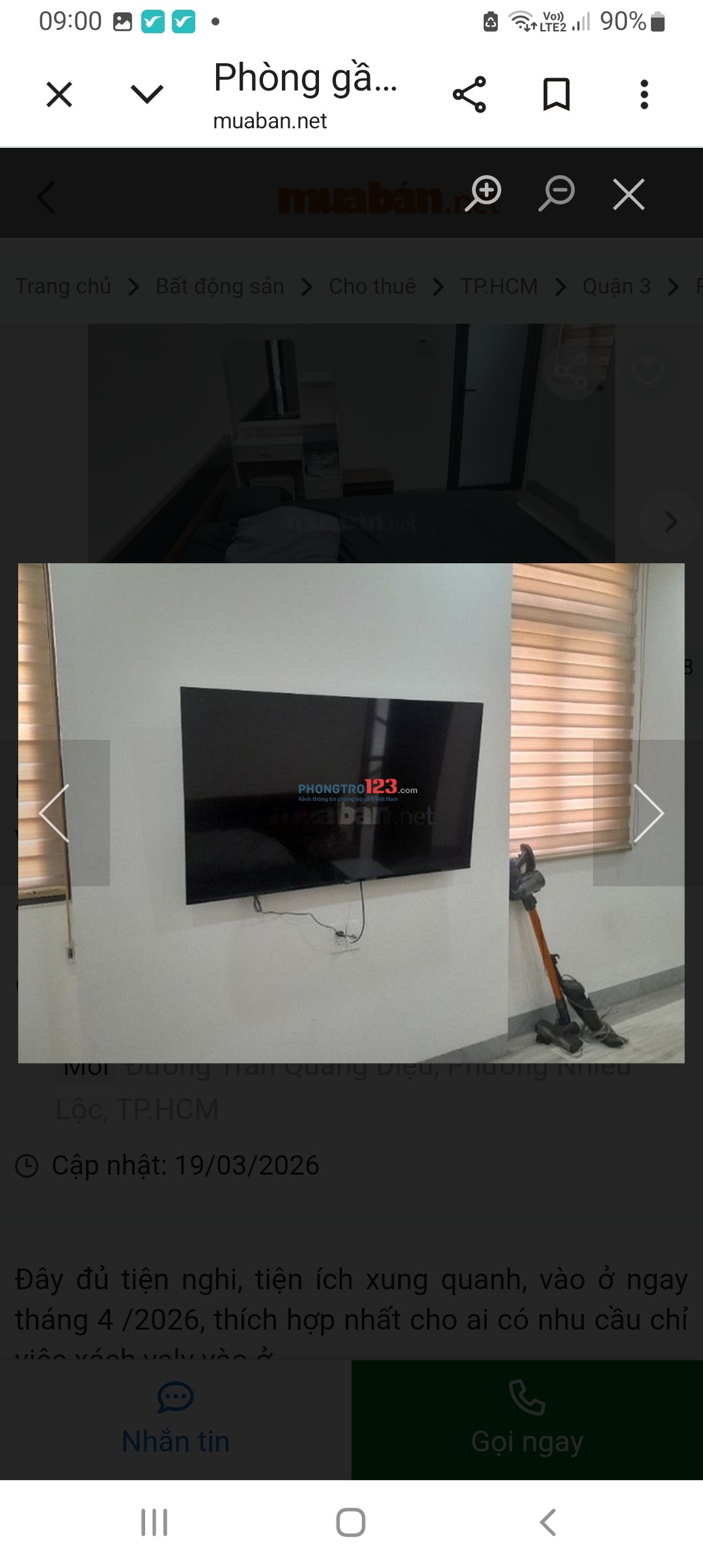 Phòng cho bạn nữ thuê. Ở được 2 bạn. 1 xe gắn máy trong nhà ..Thuận tiện cho các bạn làm ở quận 3.