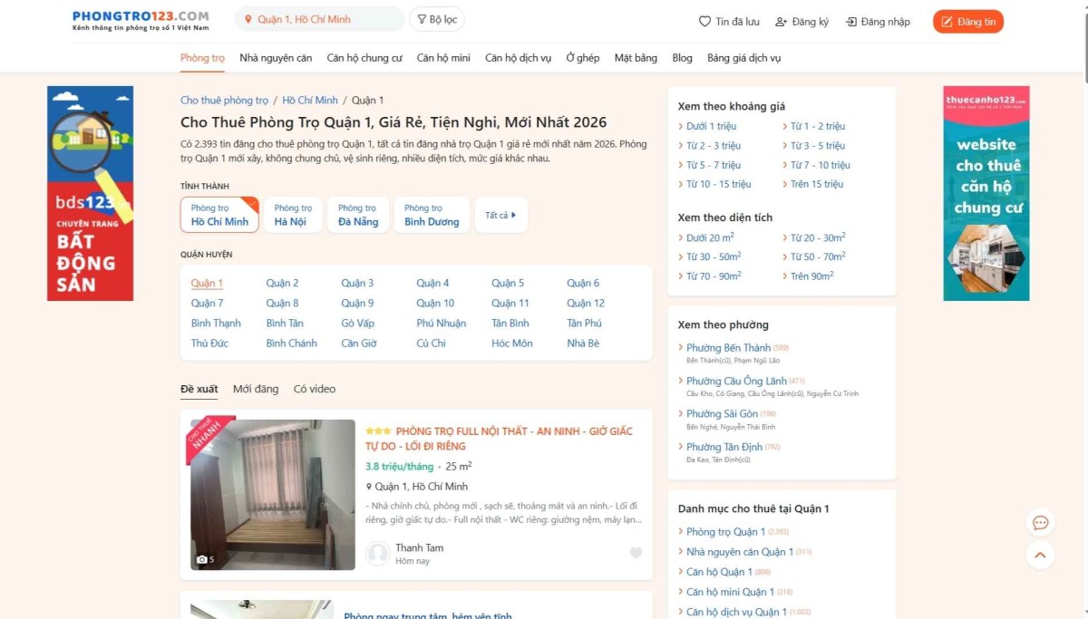 Phongtro123.com - Địa chỉ tìm phòng trọ Quận 1 đáng tin cậy