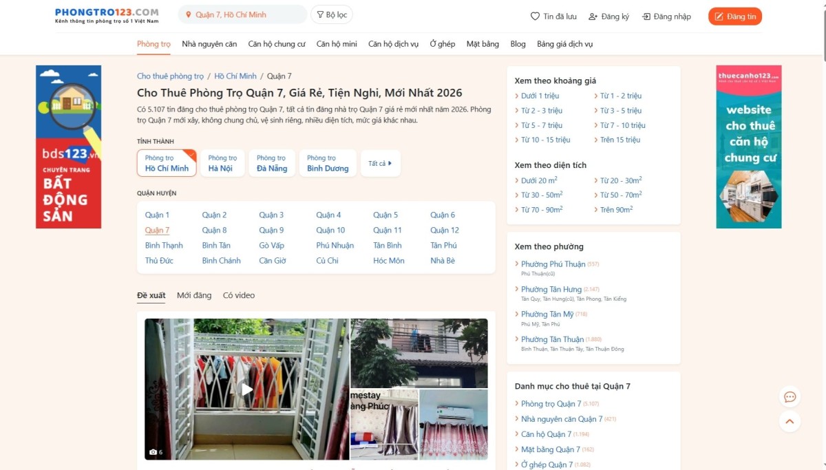 Thuê phòng trọ Quận 7 chất lượng tại Phongtro123.com