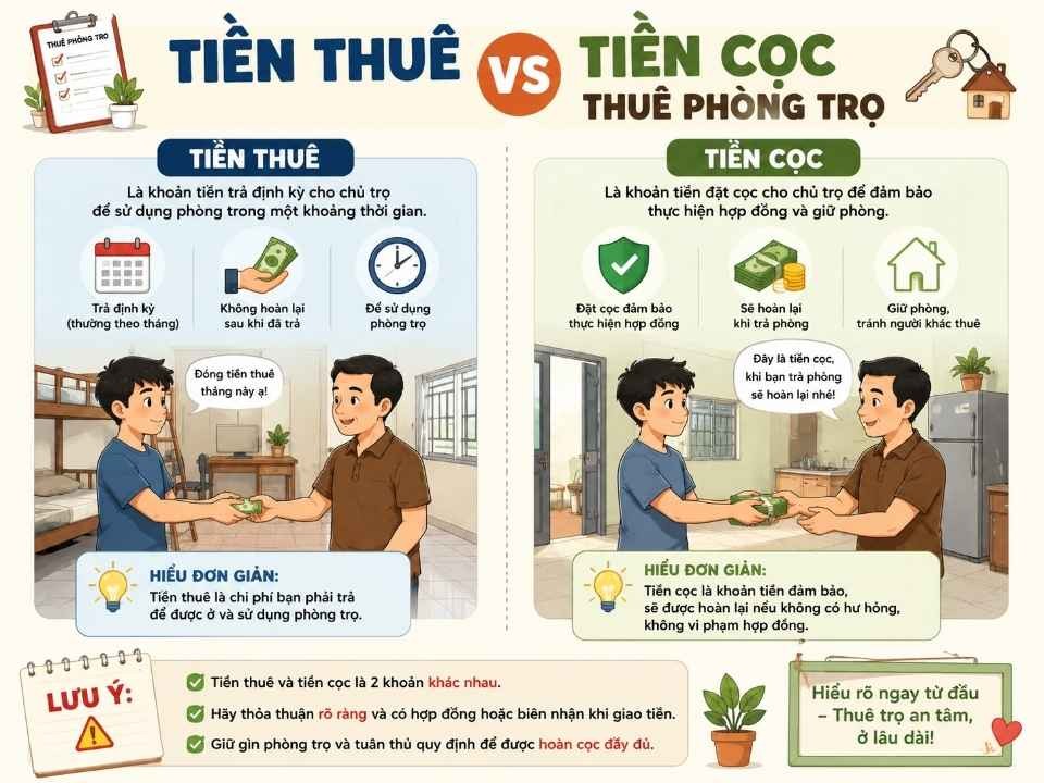 Tiền thuê và tiền cọc thuê phòng trọ