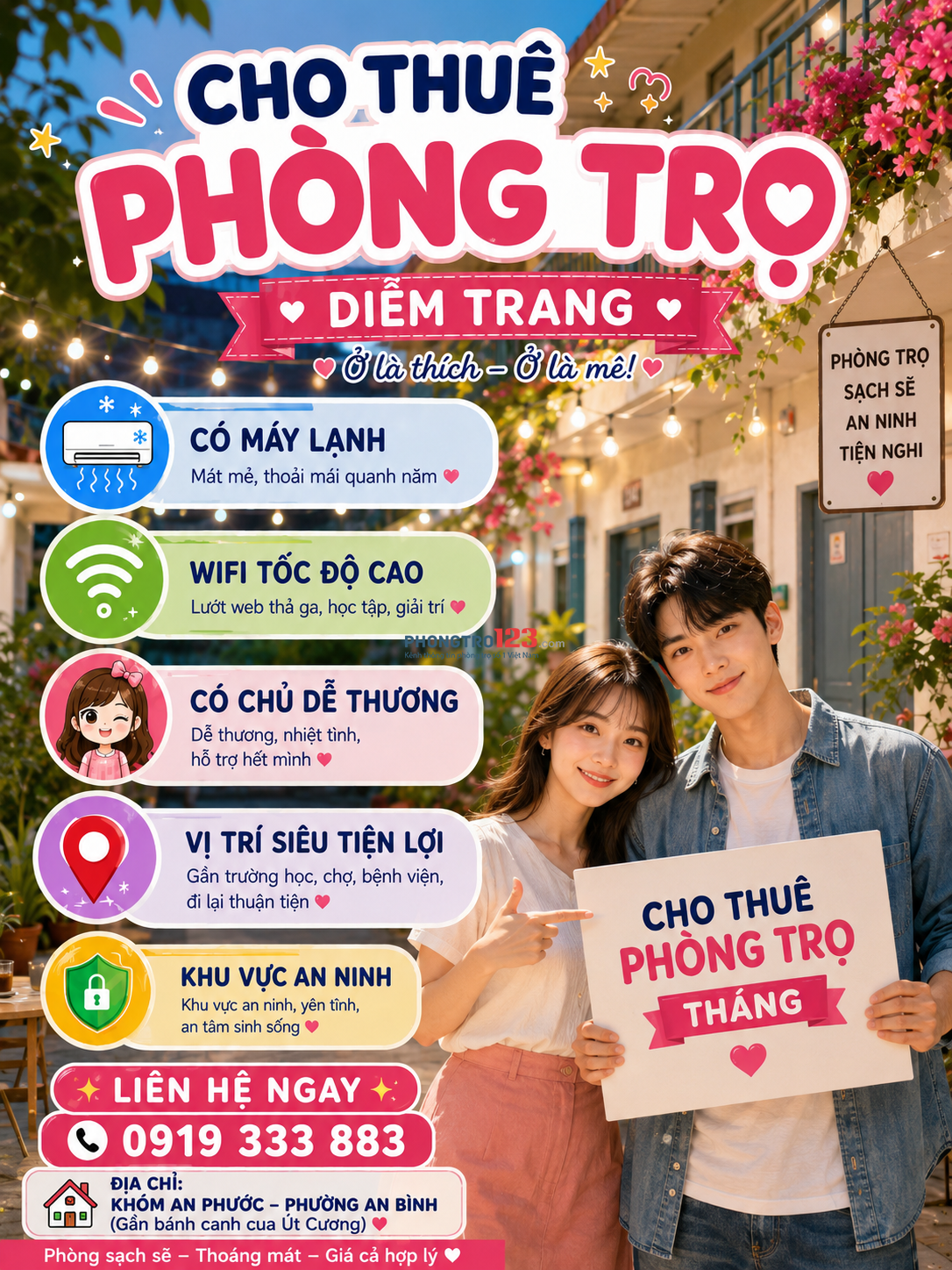  PHÒNG TRỌ DIỄM TRANG Hiện tại có khách trả phòng nên còn trống 01 phòng máy lạnh.