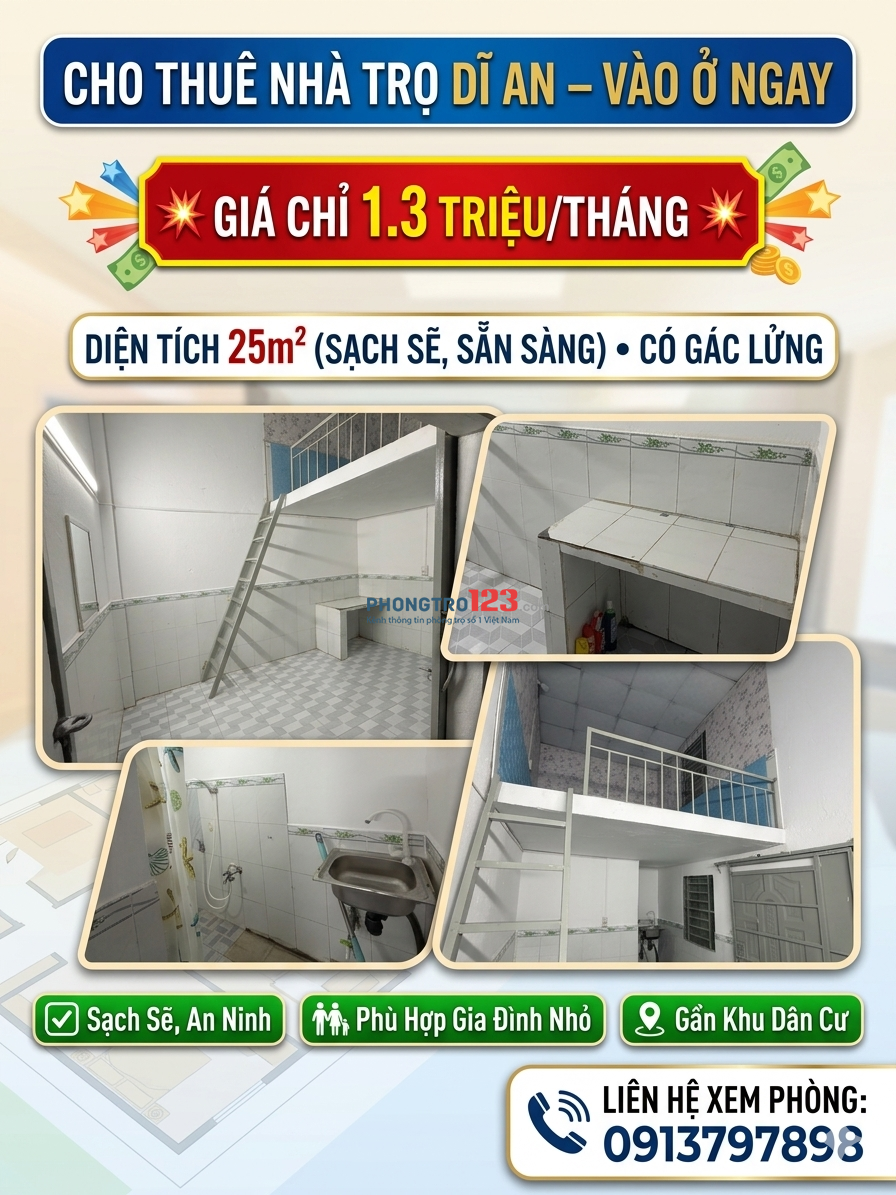Cho thuê phòng trọ Dĩ An khu công nghiệp Sóng Thần.