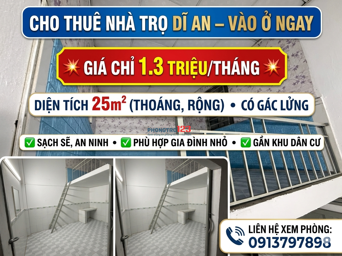 Cho thuê phòng trọ Dĩ An khu công nghiệp Sóng Thần.