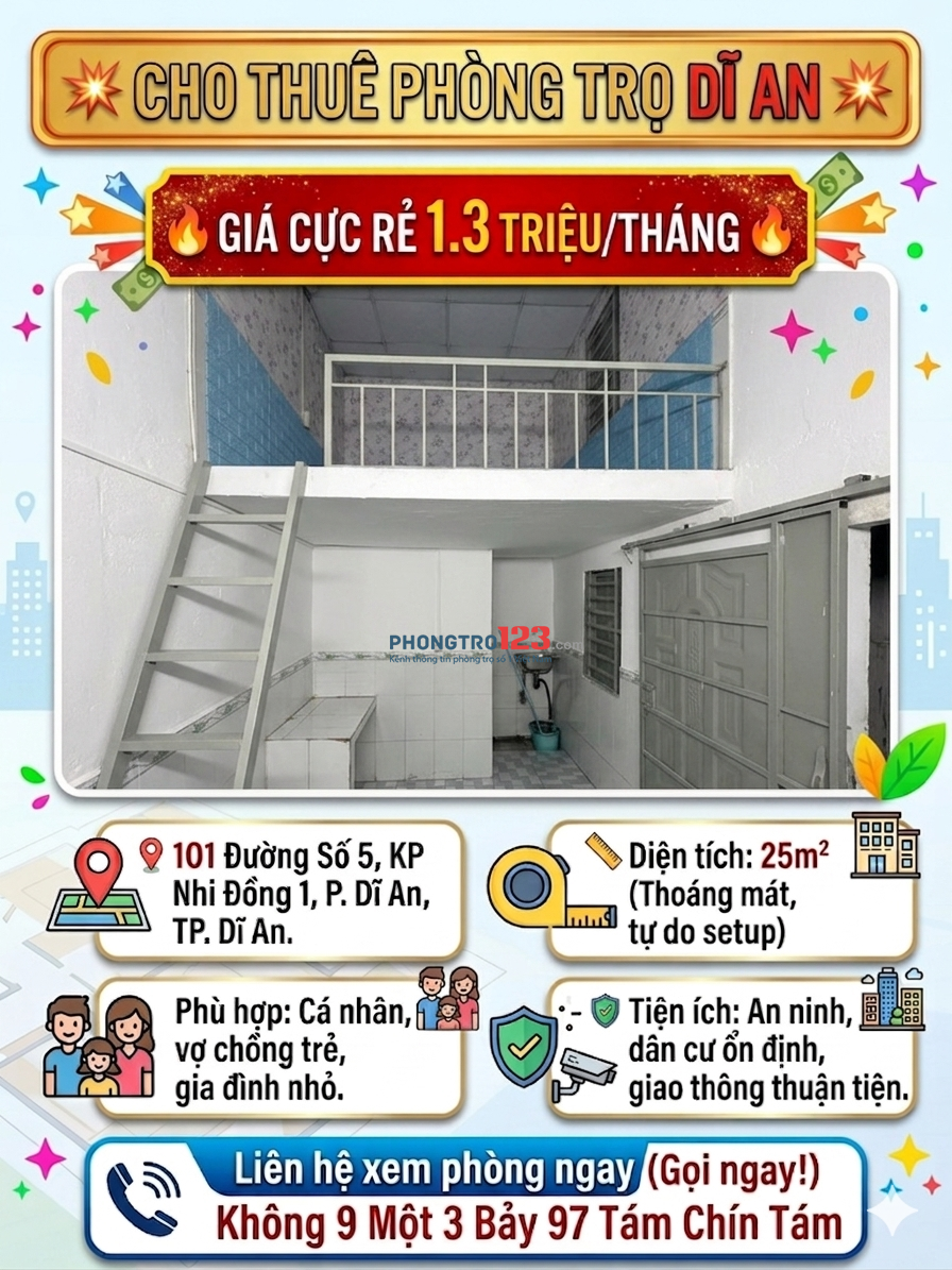 Cho thuê phòng trọ Dĩ An khu công nghiệp Sóng Thần.