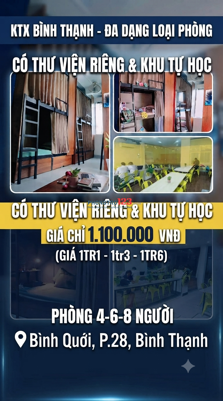 KTX Đẹp, đầy đủ tiện nghi, giá phù hợp thuận tiện qua các trường ĐH khu vực Bình Thạnh