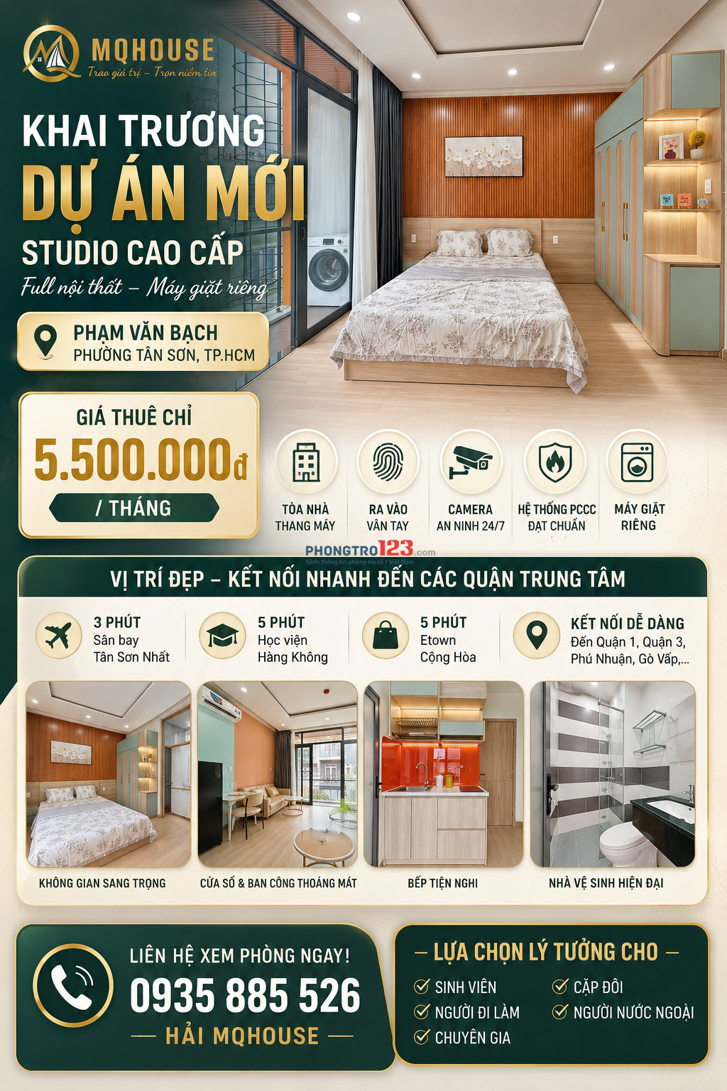  KHAI TRƯƠNG DỰ ÁN MỚI – STUDIO CAO CẤP FULL NỘI THẤT 
