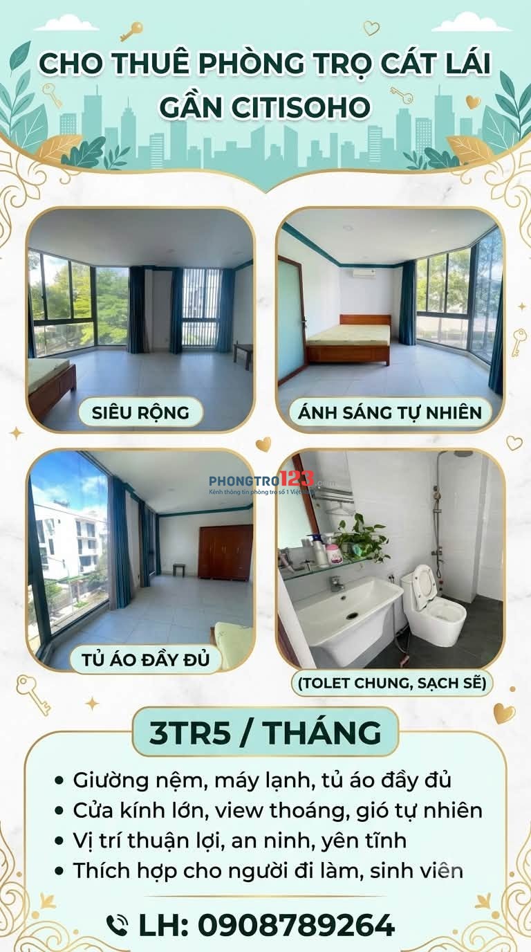 Cho thuê phòng cát lái, ở được ngay 3tr ban công 3tr5 siêu rộng