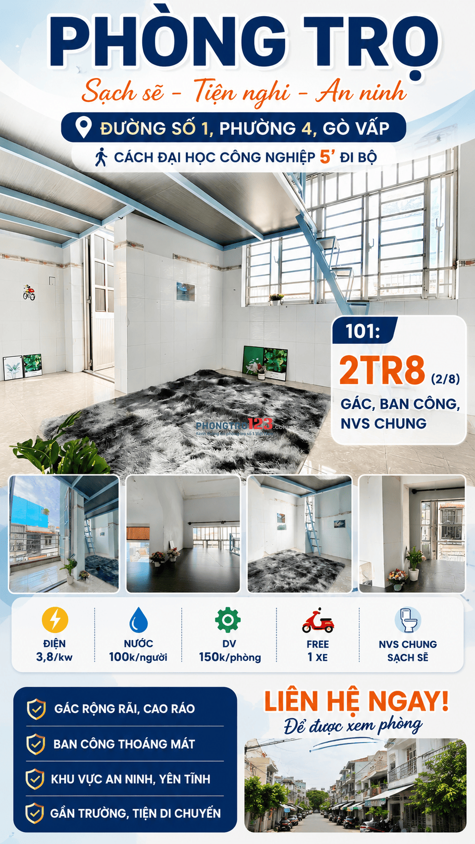 PHÒNG CÓ GÁC & BAN CÔNG - CỬA SỔ LỚN - CHỈ 5 PHÚT ĐI BỘ ĐẾN IUH - GẦN CHỢ GV