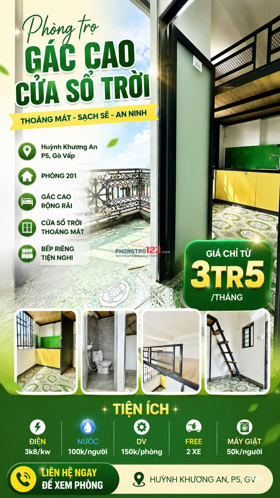 PHÒNG ĐẸP CÓ GÁC & BAN CÔNG - CỬA SỔ LỚN - SÁT VÁCH ĐH CÔNG NGHIỆP (IUH) - CHỢ GÒ VẤP