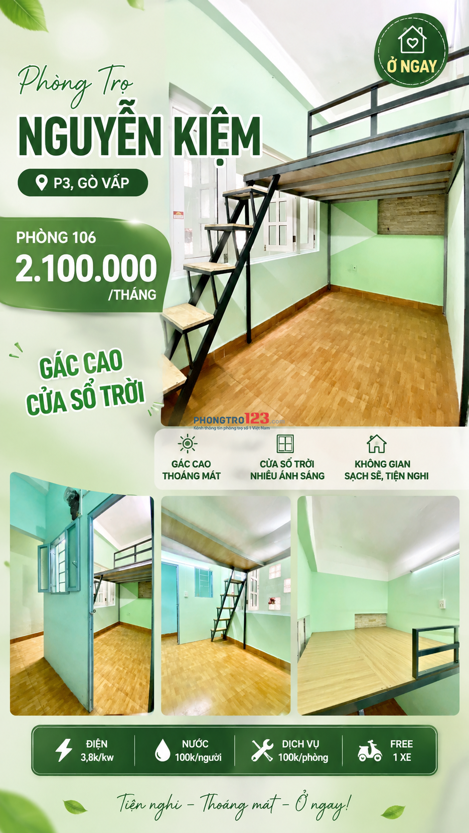 PHÒNG CÓ GÁC & CỬA SỔ TRỜI GIÁ SIÊU RẺ - CHỈ 2.1 TRIỆU - GẦN BV 175, SÂN BAY TÂN SƠN NHẤT