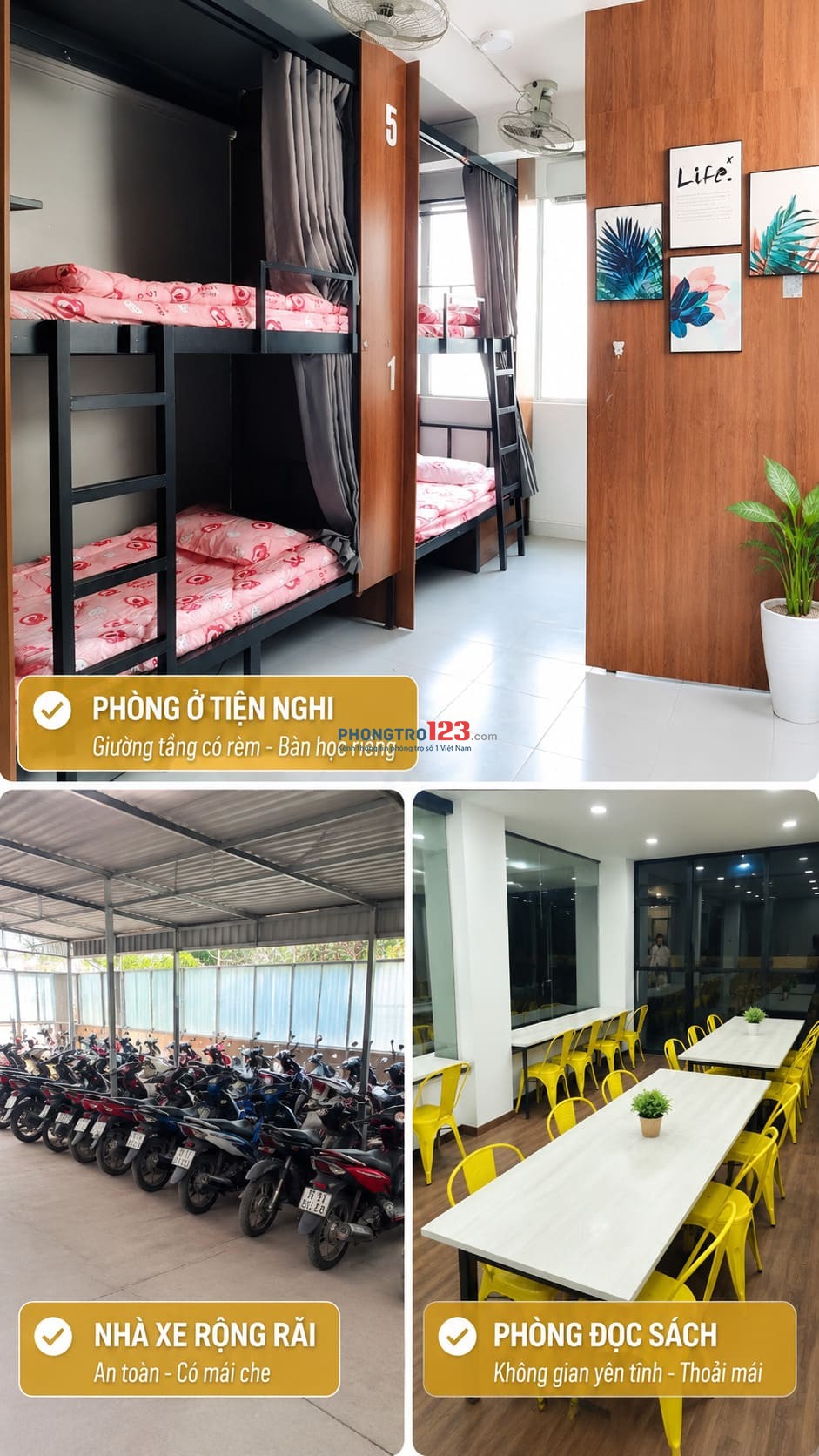 KTX NAM/NỮ BÌNH THẠNH - FULL TIỆN ÍCH - CÓ THƯ VIỆN RIÊNG (GIÁ TỪ 1TR3)
