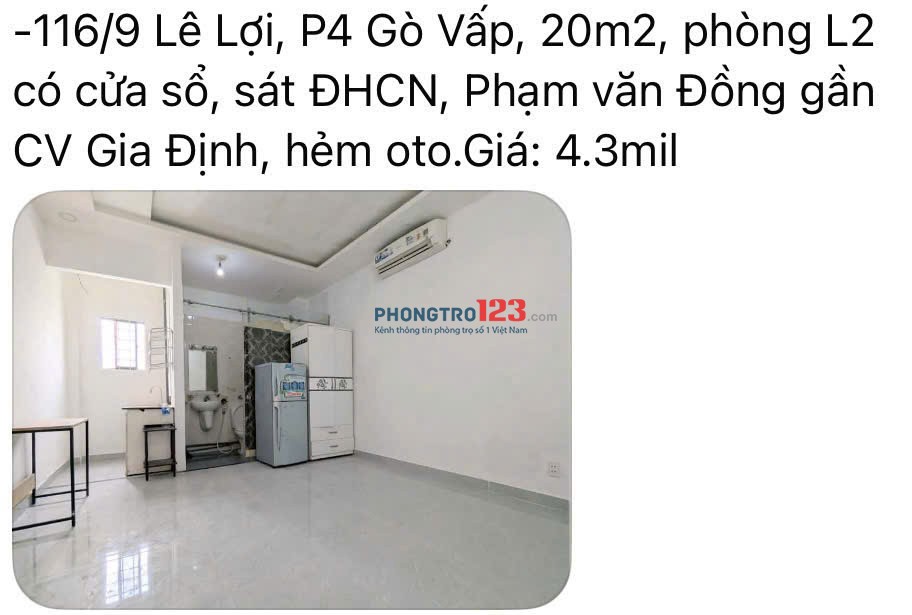 Chính chủ cho thuê phòng có nội thất - Quận Gò Vấp