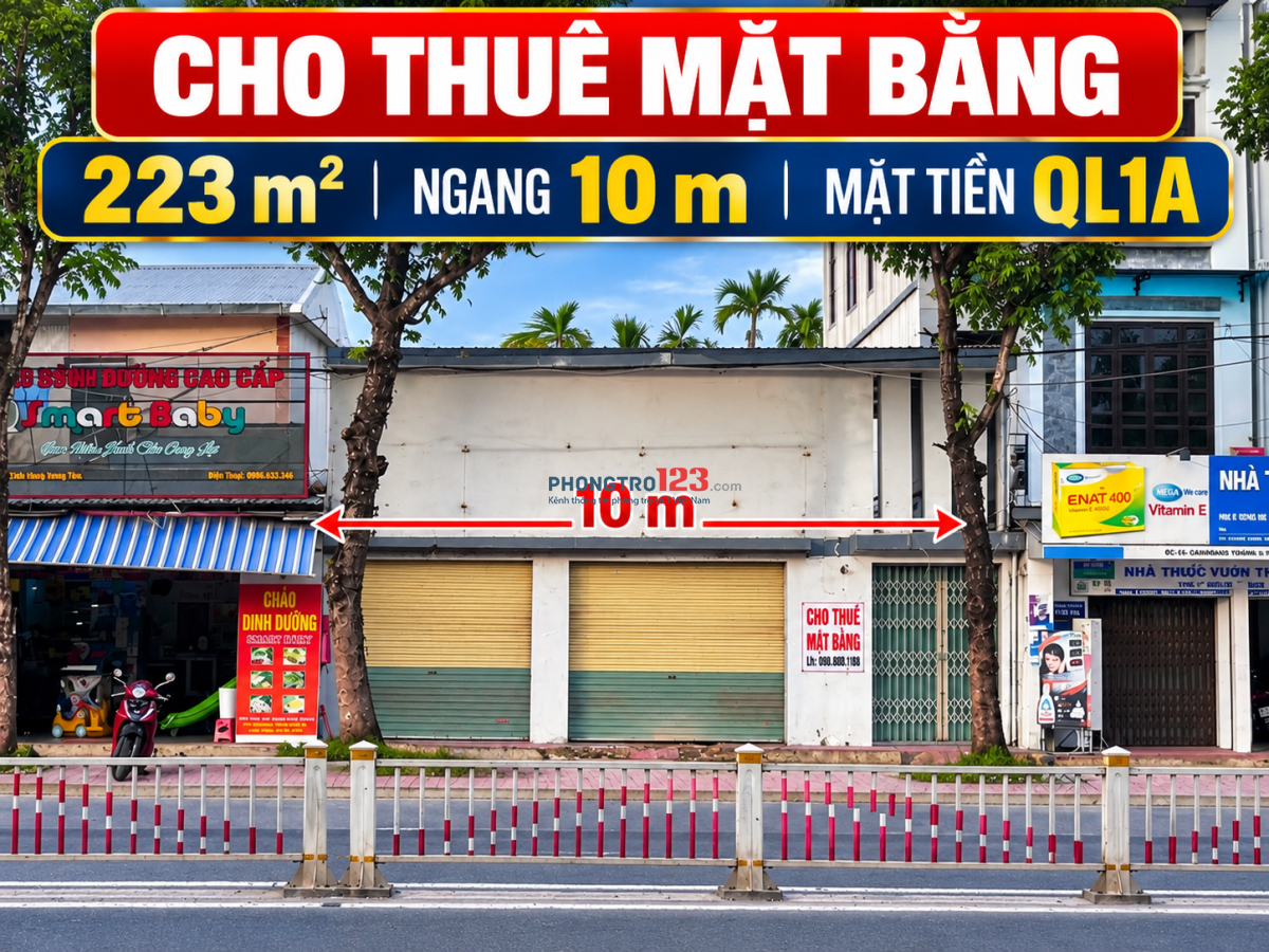 CHO THUÊ MẶT BẰNG 223M² – NGANG 10M – MẶT TIỀN QUỐC LỘ 1A – TRUNG TÂM TỨ HẠ, HUẾ